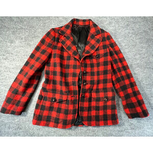 Vintage 70s Anne Klein Womens Red Black Plaid Blazer Jacket Sz 8 Flannel Wool